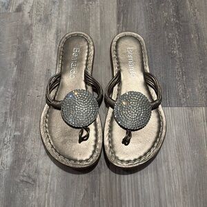 Bernardo Silver/Gray Leather Thong Sandals